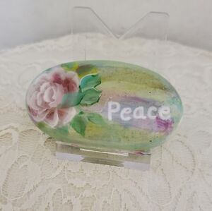 Painted Peace and Pink Rose Rock, Handmade Comfort Rock.